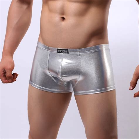 4 Colors New Men Boxers Pu Leather Shorts Sexy Tight Elastic Men Sexy Underwear Faux Leather Men