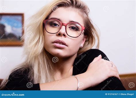 Portrait Of Girl Wearing Glasses Stock Image Image Of Wearing Lips