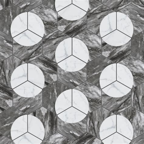 Classico Bardiglio Hex Moon Carrara 7 In X 8 In Porcelain Floor And