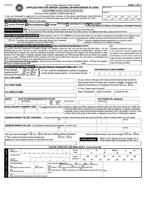 Other acceptable documents for proof of identity, and their related point value, are listed in the table below and on page 2. Fillable Form Mv-44 - Application For Driver License Or Non-Driver Id Card printable pdf download