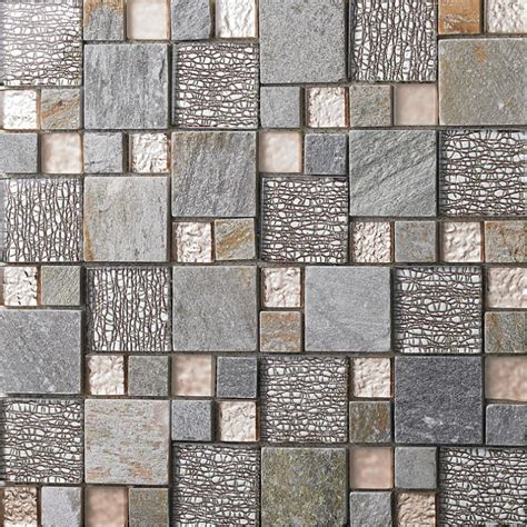 Grey Glass Mosaic Tile Natural Marble Tile Wall