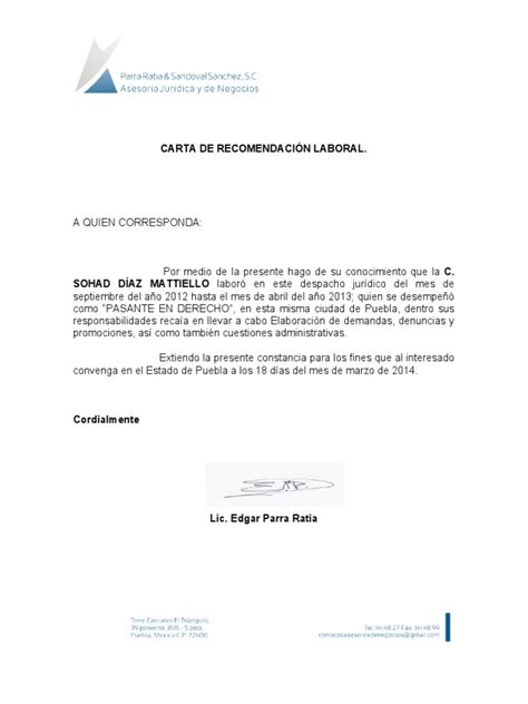 Carta De Recomendación Laboral Pdf Gobierno Justicia