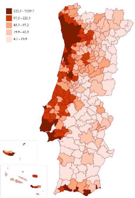 Population density in Portugal : MapPorn