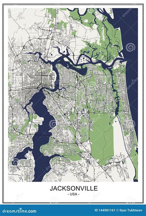 Map Of The City Of Jacksonville Florida Usa Stock Vector