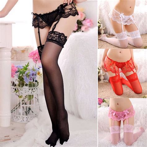 2021 Sexy Womens Sheer Lace Top Thigh Highs Stockings And Garter Belt