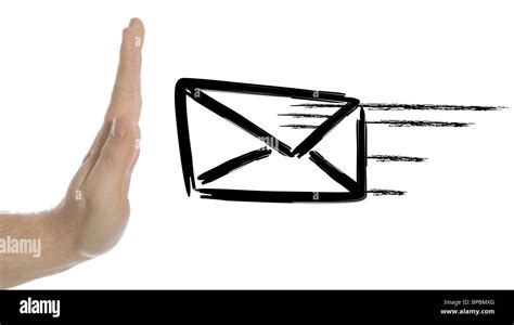 A Human Hand Stopping A Flying Envelope And Symbolizing A Spam Filter All Isolated On White