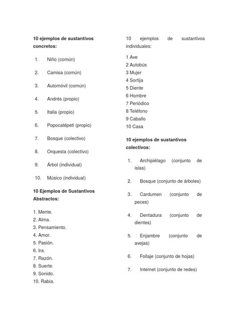 10 Ejemplos De Sustantivos Concretos