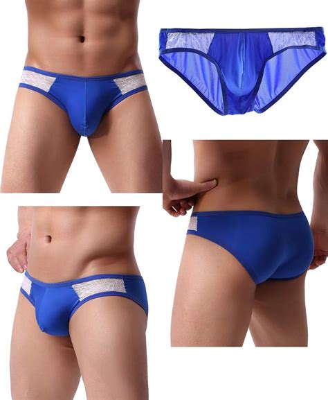 WINDAY Men Briefs Lace Silk Low Rise Bikini Briefs And Breathable