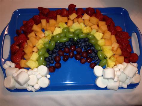 Rainbow Fruit Tray With Marshmallow Clouds Birthday Snacks 1st