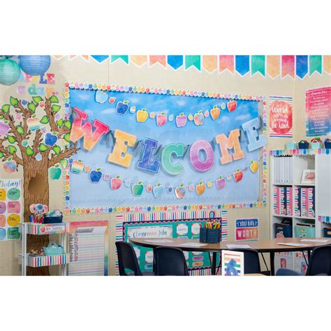 Shop at really good stuff for classroom calendars, posters, bulletin boards and more. Watercolor Welcome Bulletin Board - Classroom Decoratives ...