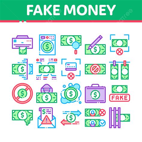 Fake Money Collection Elements Icons Set Vector Fake Money