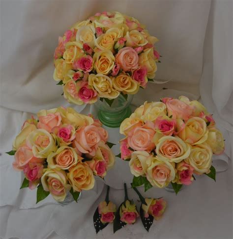 Artificial Silk Flower Wedding Pink Peach Apricot Roses Flowers Bouquet