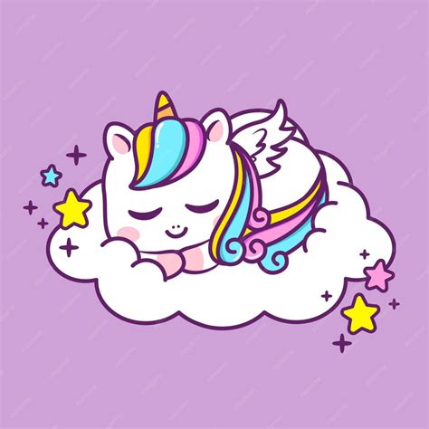 Premium Vector Cute Unicorn Sleeping In The Cloud