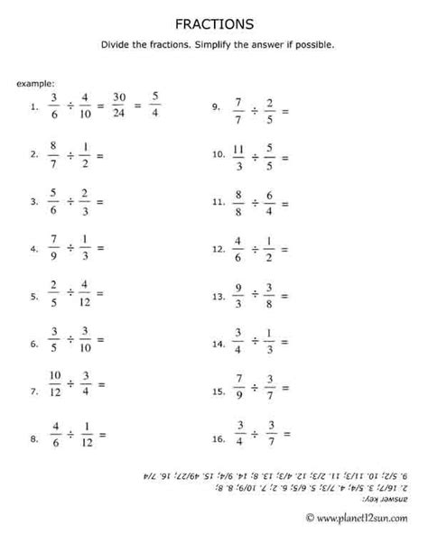 Fraction Addition Subtraction Multiplication Division Worksheet