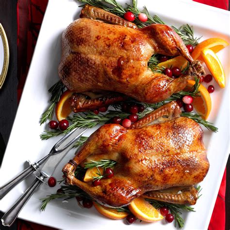 Add a dollop of cranberry sauce and that lynchpin of christmas dinner: Cranberry-Orange Roast Ducklings Recipe | Taste of Home