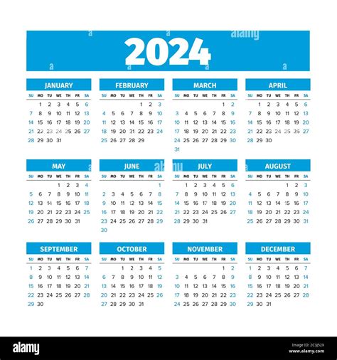 Calendario 2024 Con Las Semanas Comienzan El Domingo Imagen Vector De