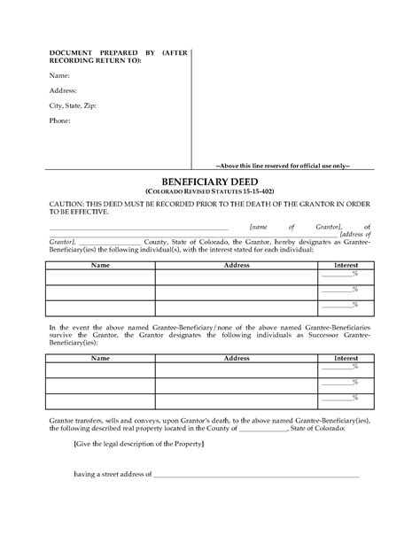 Colorado Beneficiary Deed Forms Legal Forms And Business Templates