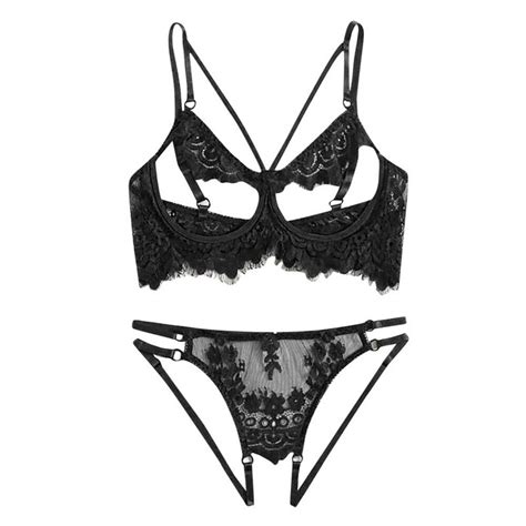 striking women s underwear set with black lace bra and g string panties ebay
