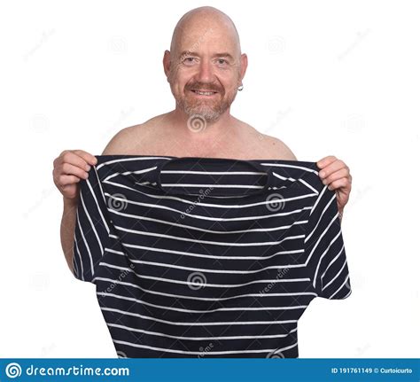 Nude Man Holding A T Shirt On White Background Stock Image Image Of