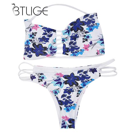 2018 thong micro bandeau bikini women brazilian bikini set printed bandage push up swimwear
