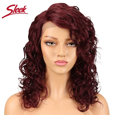Sleek Brazill Human Hair Wigs French Curl Remy Hair Curly Lace Front Wig Colored Wigs 99j F1b