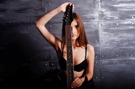 Sexy Girl With Guitar Containing Adult Attractive And Beautiful