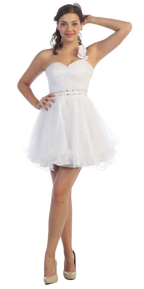 Ruched Bodice Short One Shoulder Tulle White Prom Dress Discountdressshop