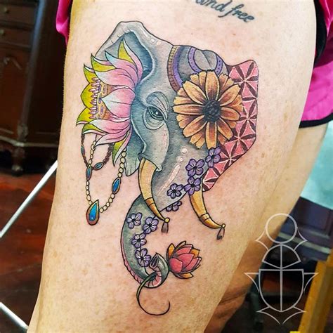 Benjibaakarfloral Elephant Tattoo Elephant Elephant Tattoo Colorful