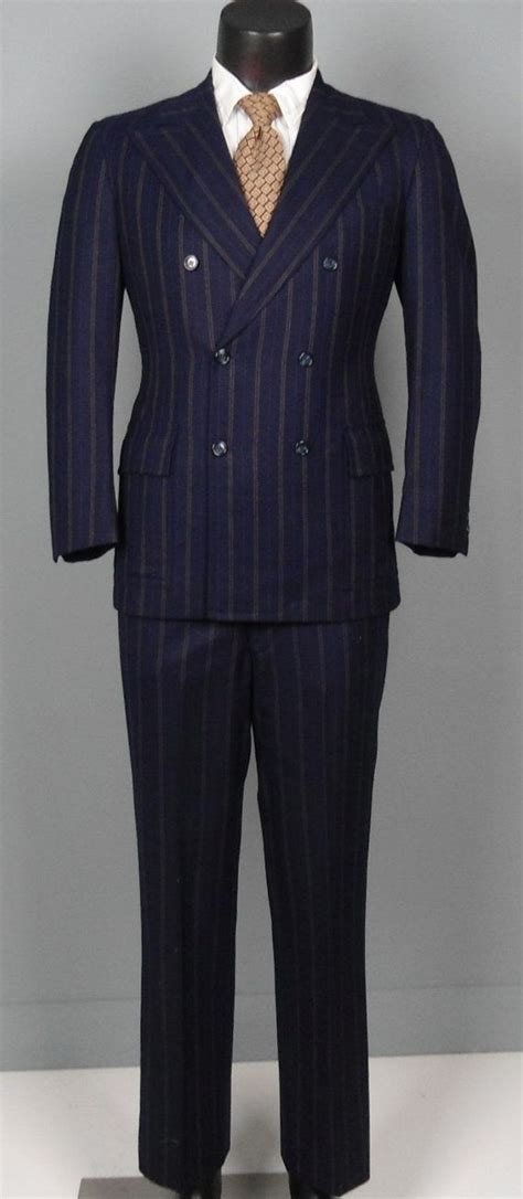 Vintage Mens Suits 1960s Double Pinstripe Navy Wool Double Breasted