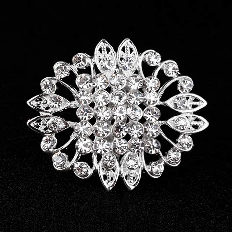 Buy Silver Plated Small Round Flower Rhinestone Brooch Pins Brooches For Women