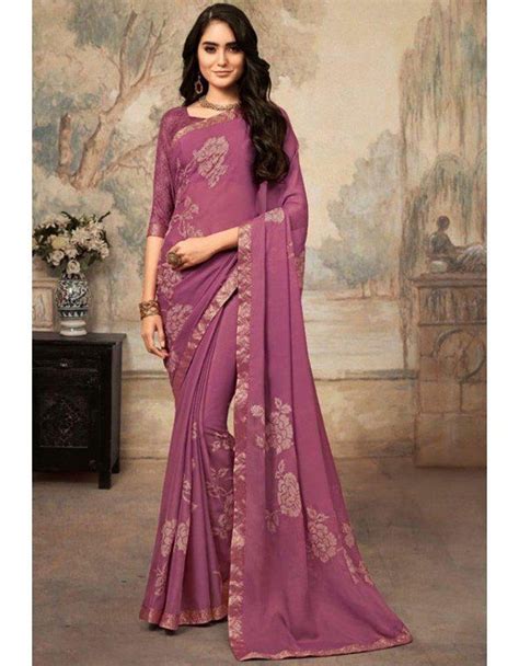 Mauve Pink Silk Georgette Saree Fancy Sarees Designer Saree Blouse