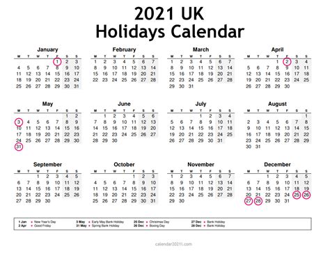 Blank, editable and easy to print. UK 2021 Calendar Printable, Holidays, Word, Excel, PDF ...