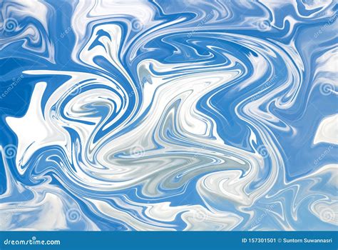 Abstract Beautiful Sky Blue Colour And White Liquid Marble Swirl