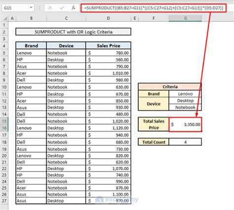 Sumproduct Function With Multiple Columns In Excel 4 Simple Ways