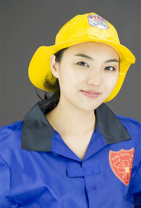 Close Up Of A Confident Lady Firefighter Stock Image Image Of Camera