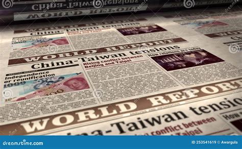 China And Taiwan Tensions Conflict And Crisis Retro Newspaper 3d