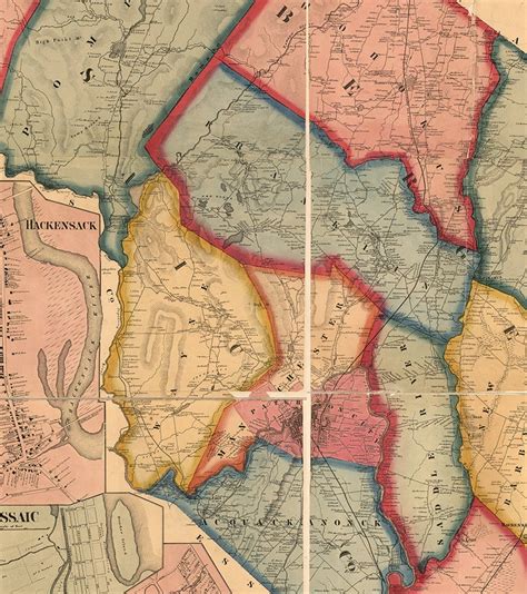 Map Of Bergen And Passaic County New Jersey Nj 1861 Vintage Etsy