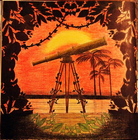 Johanna Basford Enchanted Forest Telescope Palm Trees Silhouette