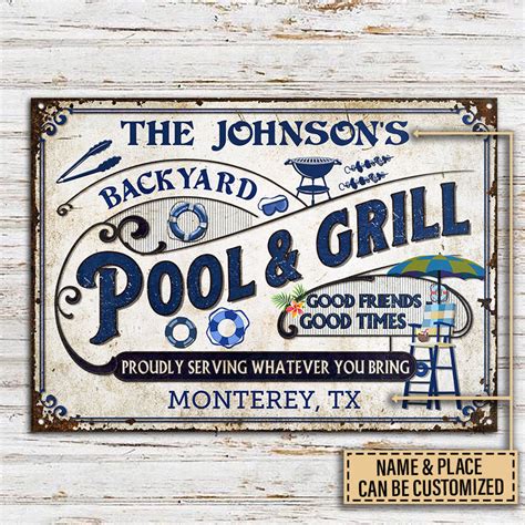 Personalized Pool Grilling Backyard Custom Classic Metal Signs Wander