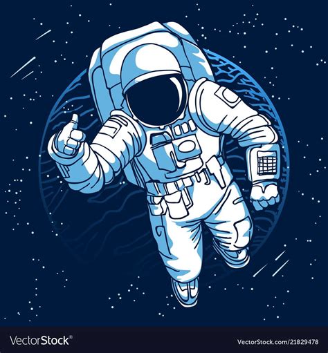 Astronaut Spaceman In Space On Moon Or Earth Planet Background Vector
