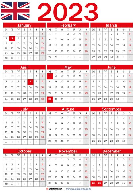 2023 Calendar With Holidays Printable Uk