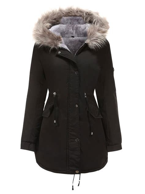 ladies fleece lining coat womens winter warm thicken long parka jackets hooded overcoat fashion