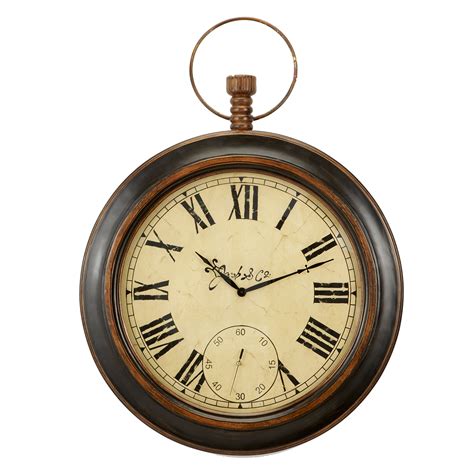 The dial has a distressed antique white background with aged and distressed black roman numerals and a separate seconds track at the 6 position. Bombay Heritage Oversized Jacob & Co. Pocket Watch Wall ...