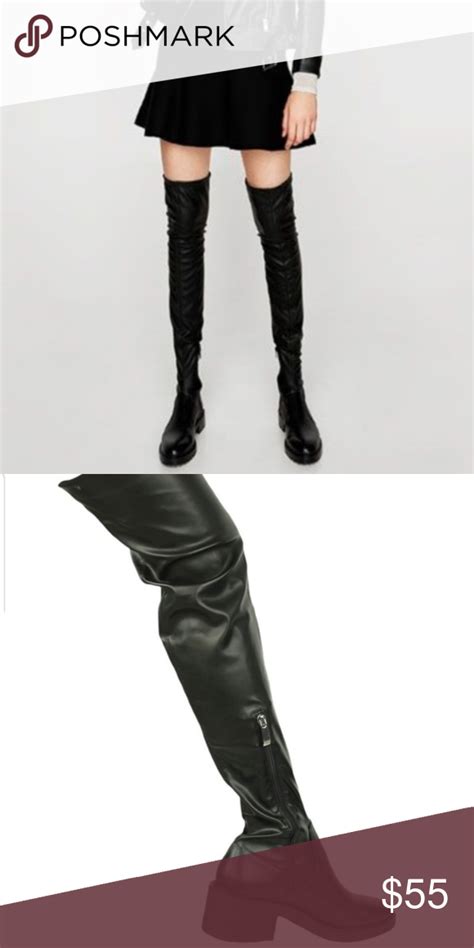 Zara Over The Knee Tall Lug Sole Boots Black Sz 10 Lug Sole Boots