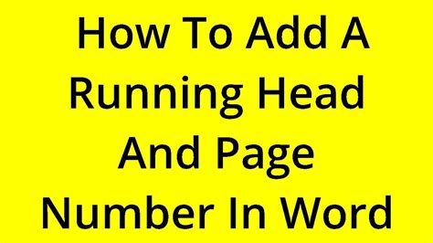 Solved How To Add A Running Head And Page Number In Word Youtube