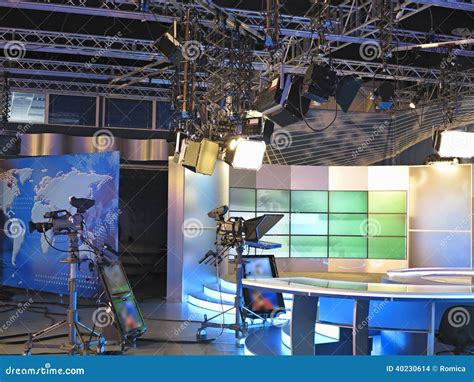 Television Studio Equipment Spotlight Truss And Professional Ca Stock