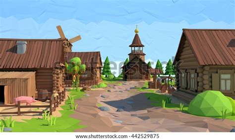 Low Poly Village 3d Rendering Stock Illustration 442529875 Shutterstock
