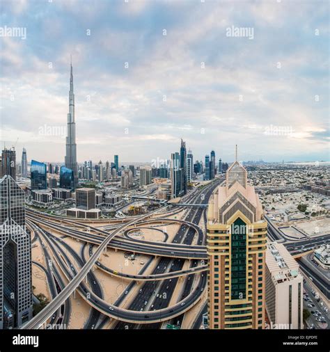 Burj Khalifa Dubai Elevated View Across Sheikh Zayed Road And