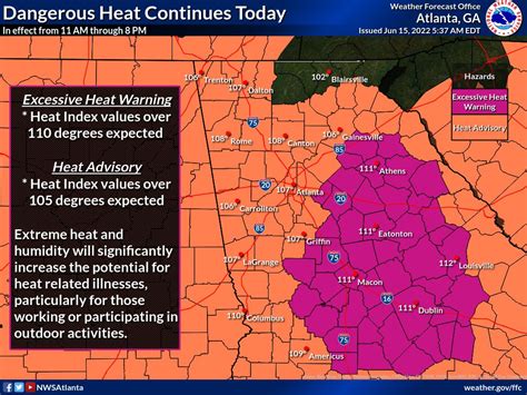 Nws Atlanta On Twitter Dangerous Heat Is Expected To Continue Today With Heat Index Values