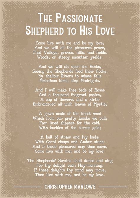 Christopher Marlowe The Passionate Shepherd To His Love Poem Etsy Uk